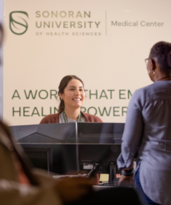 Bright and welcoming reception area at Sonoran University Clinical Care, featuring a clean and inviting space with friendly staff.