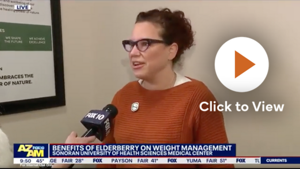 A woman being interviewed by Fox 10 News about the benefits of elderberry on weight management at Sonoran University of Health Sciences Medical Center.