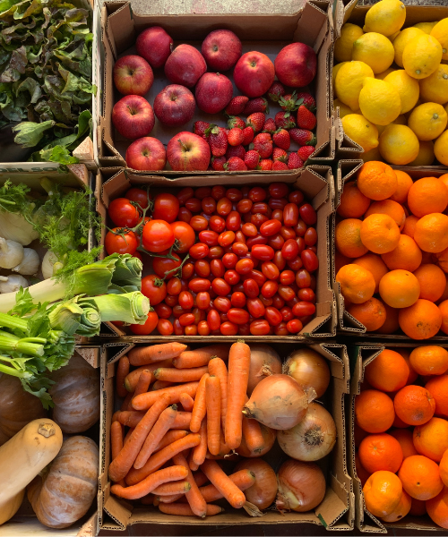 A colorful array of fruits and vegetables.